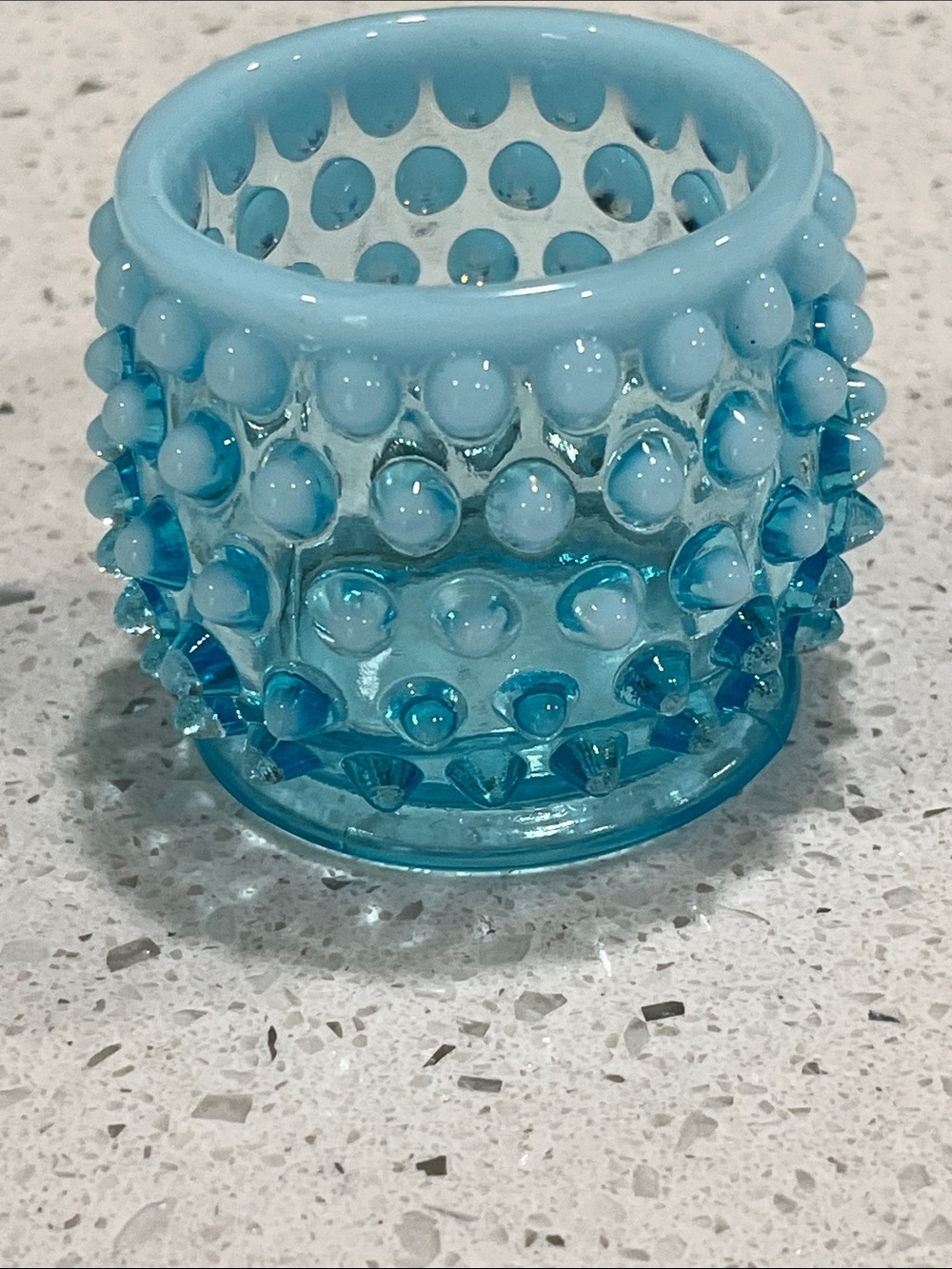 Fenton VTG Light Blue Opalescent Hobnail Glass Votive,Mini Vase or Toothpicks